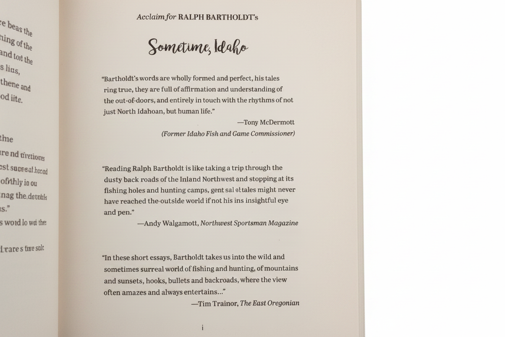 Interior page from Sometime, Idaho: Short Essays, showing essay text